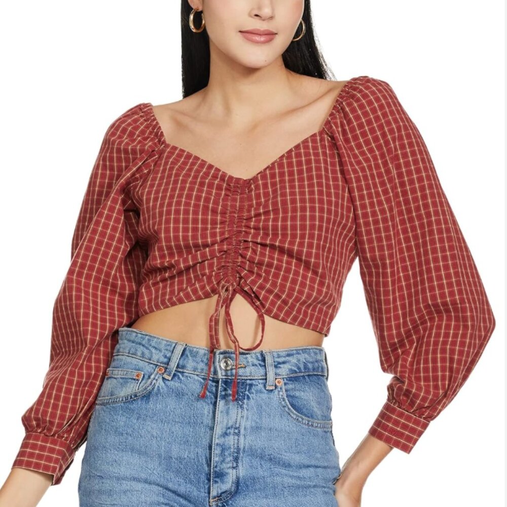 NWT Levi's | Devin "The Statement Blouse" Red Multi Crop Top | Size Small